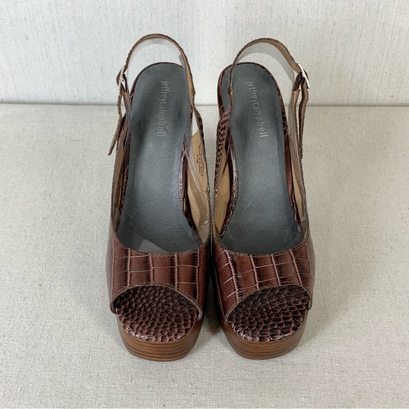 Jeffrey Campbell Michlene Leather Sling Back Peep Toe Platform Pumps - Size 9.5 - Picture 3 of 13